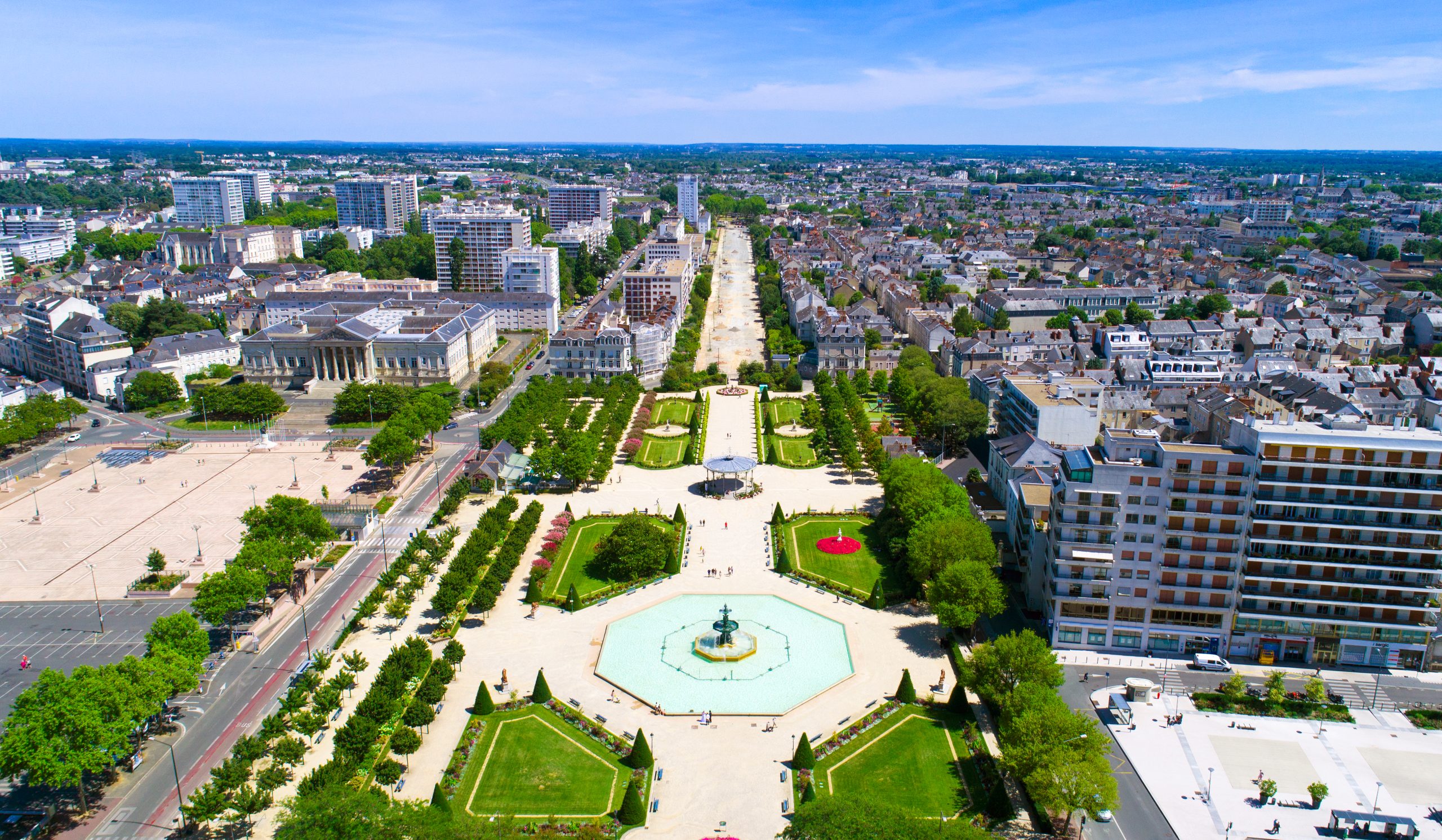 aerial photo of le mail public garden in angers