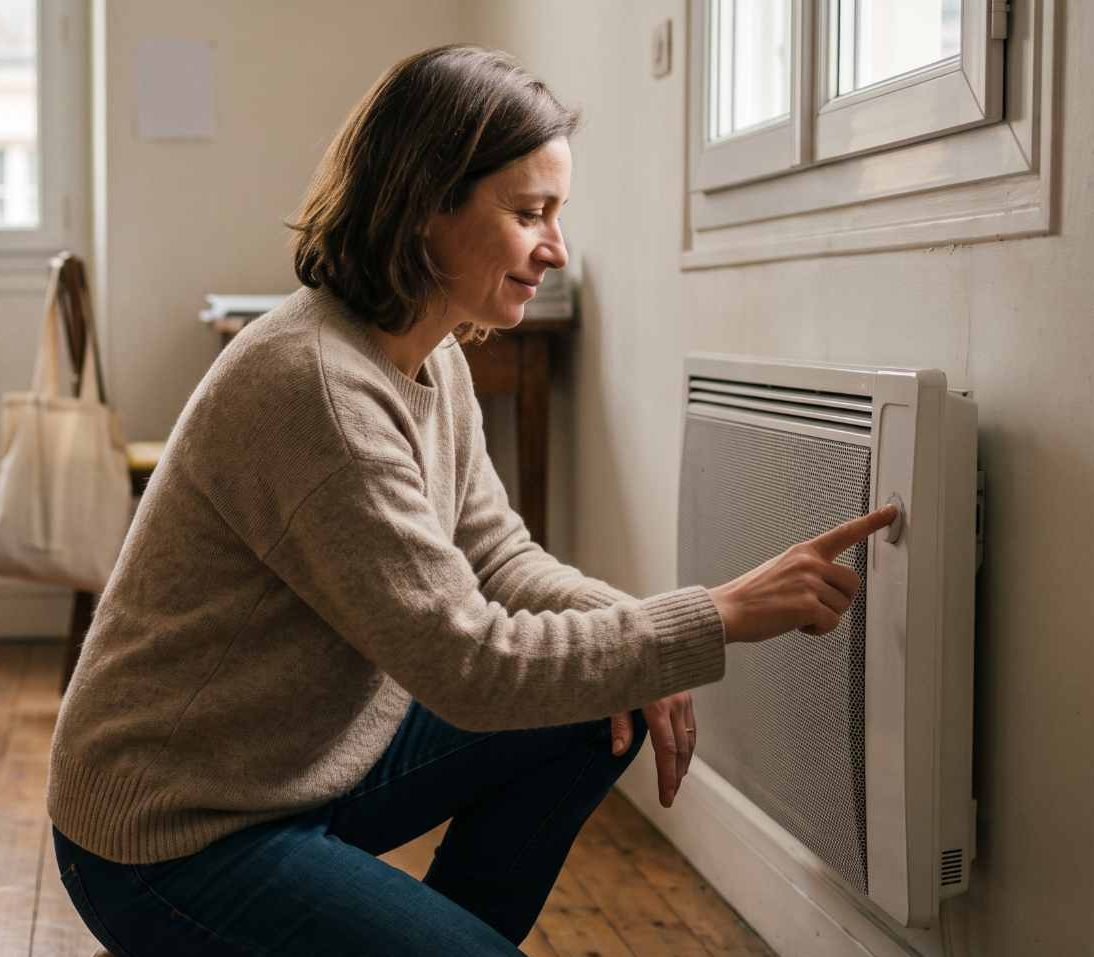residente reglant le thermostat de son radiateur electrique gestion nantes electricite res original
