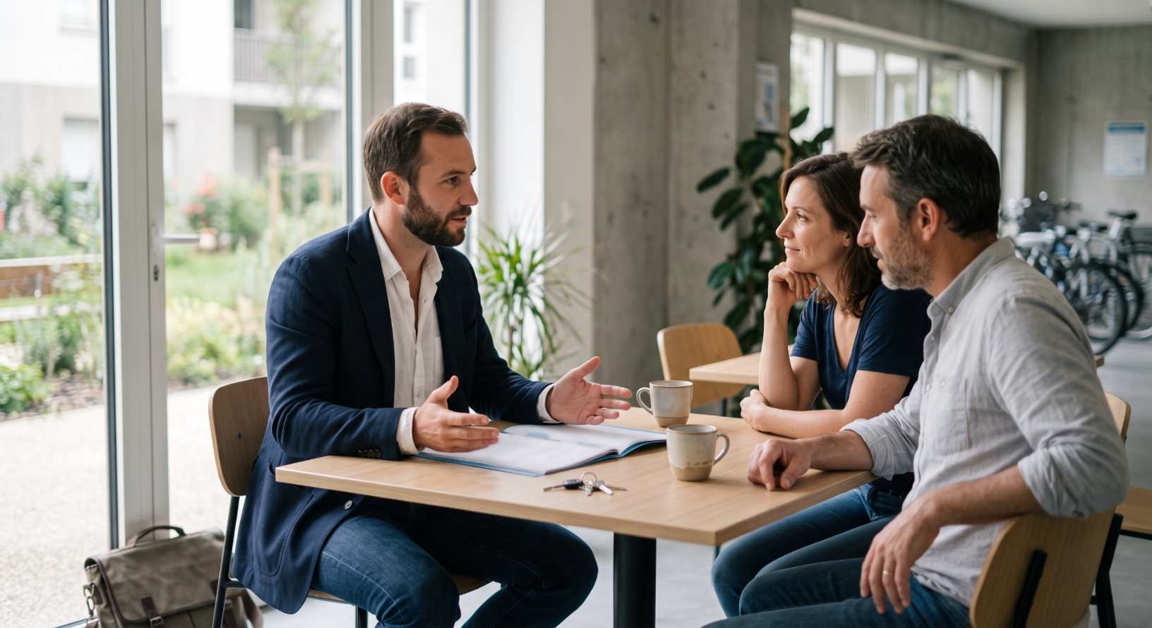 conseil en transaction immobiliere avec un couple en agence transaction nantes social clie original